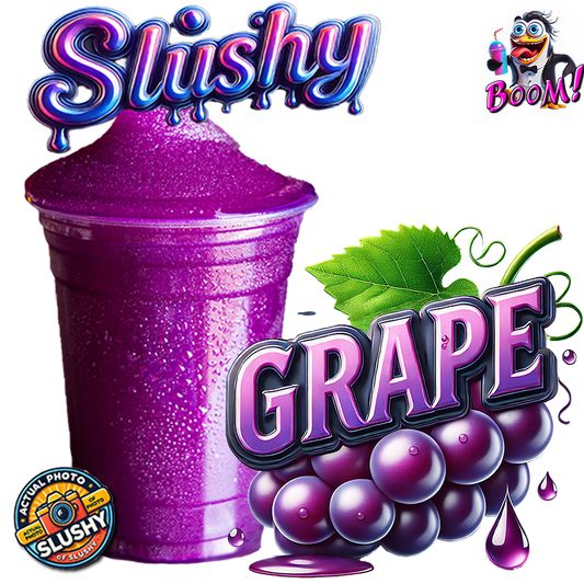 Prepared purple grape slushy in a clear cup