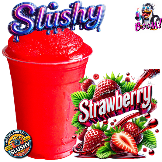 Prepared red strawberry slushy in a clear cup