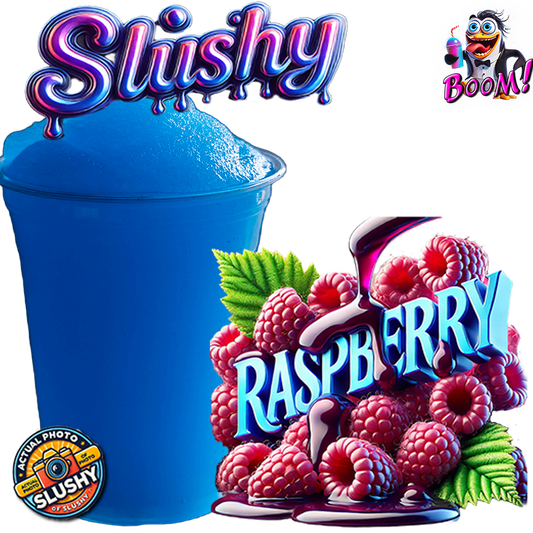 Prepared blue raspberry slushy in a clear cup
